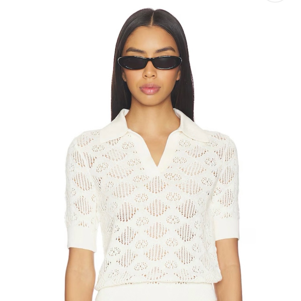 Favorite Daughter Ivory Open-Knit Polo Top